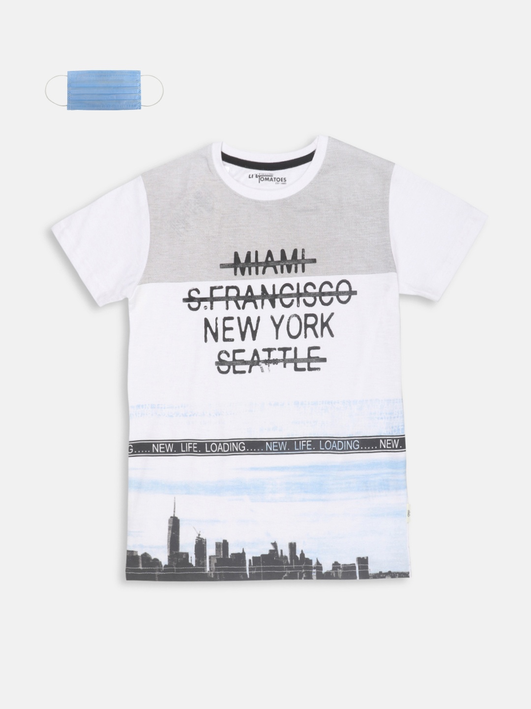 

Lil Tomatoes Boys White Grey Printed Round Neck T-shirt