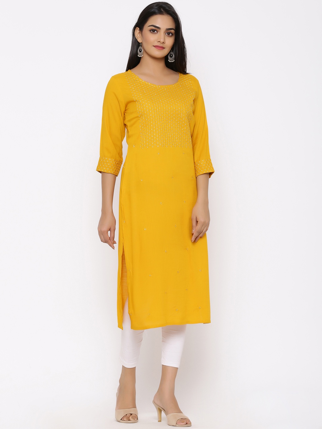 

Ishin Women Mustard Yoke Design Straight Kurta
