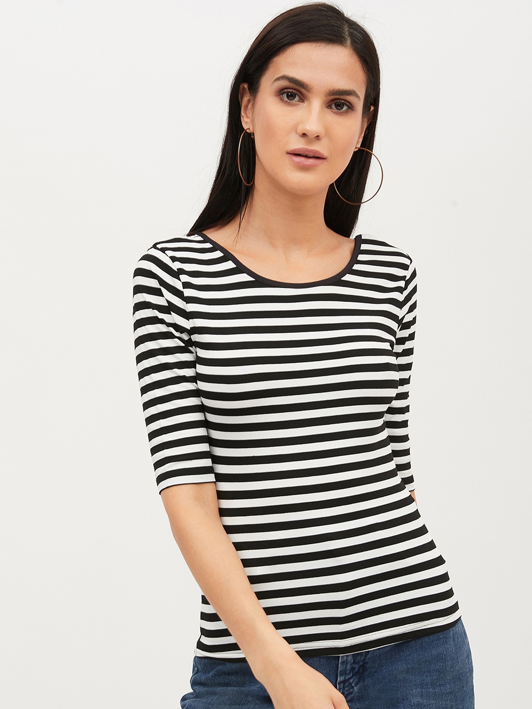 

Harpa Women Black & White Striped Top
