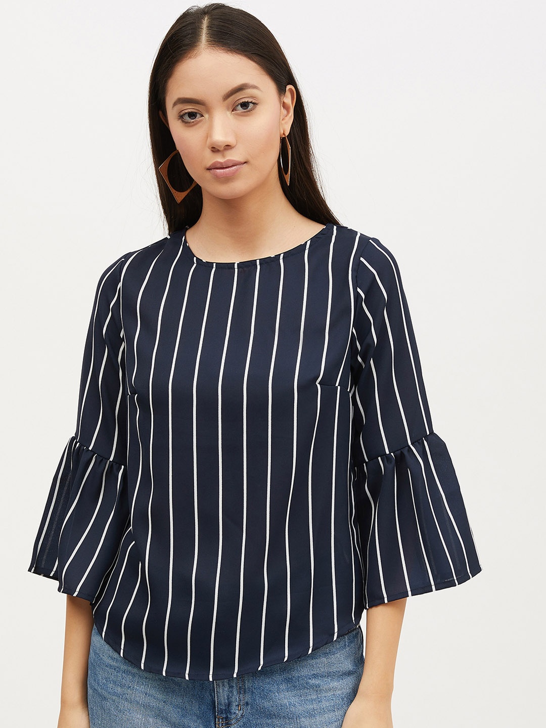 

Harpa Women Navy Blue & White Striped Top
