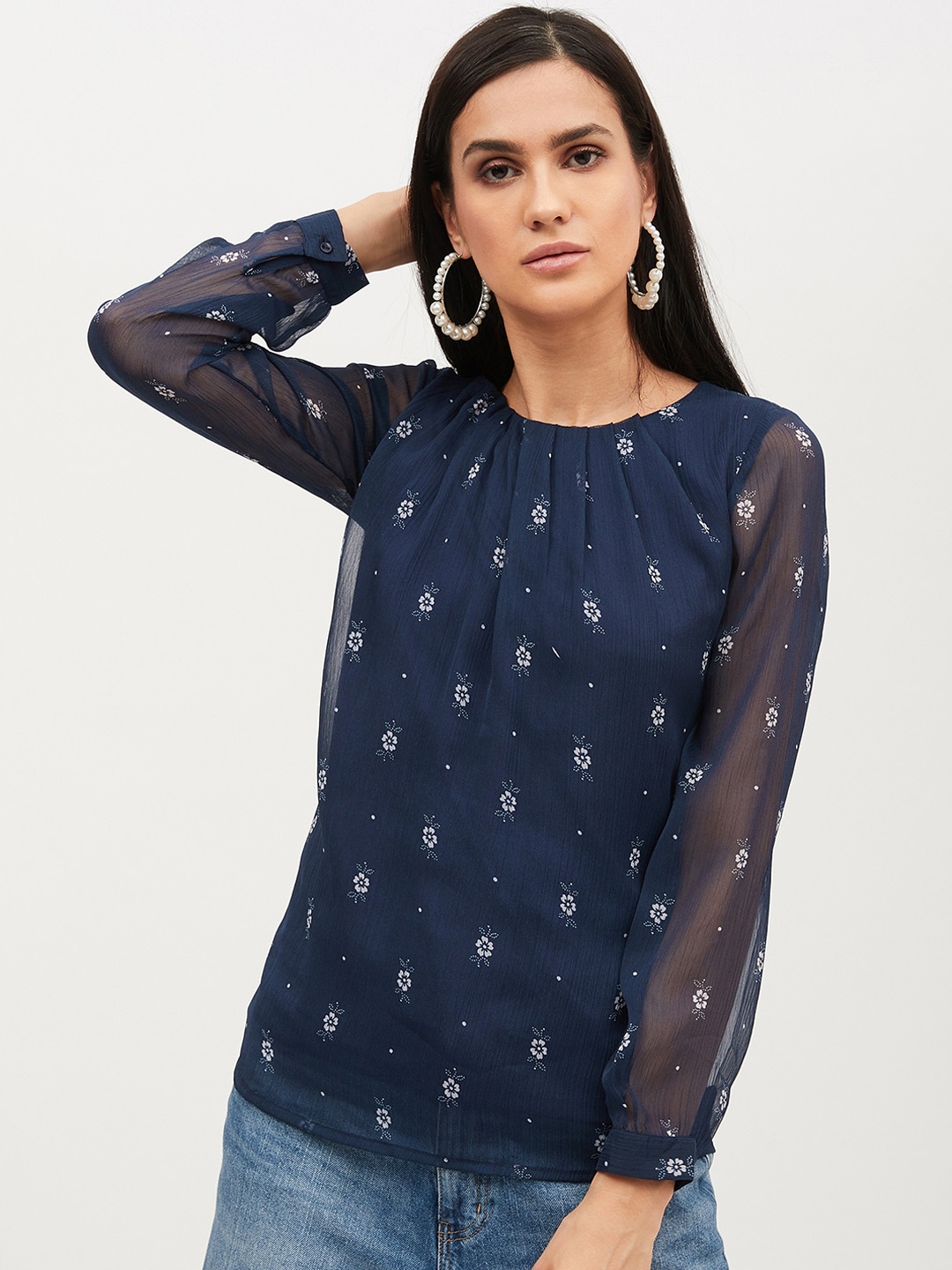 

Harpa Women Navy Blue Printed Top