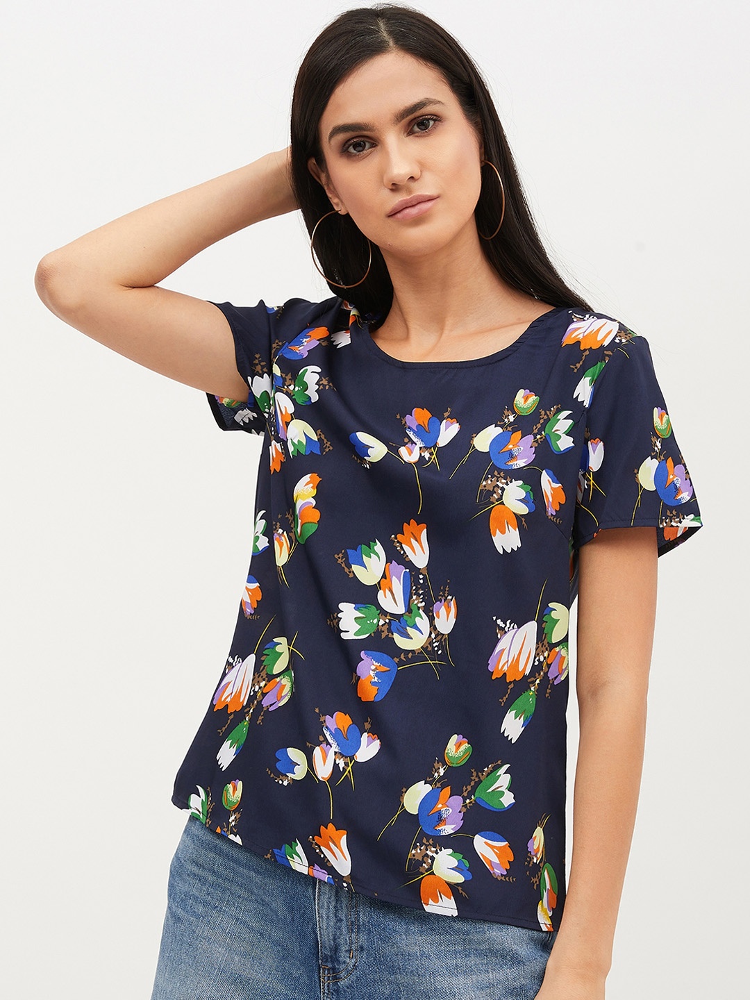 

Harpa Women Navy Blue Printed Top