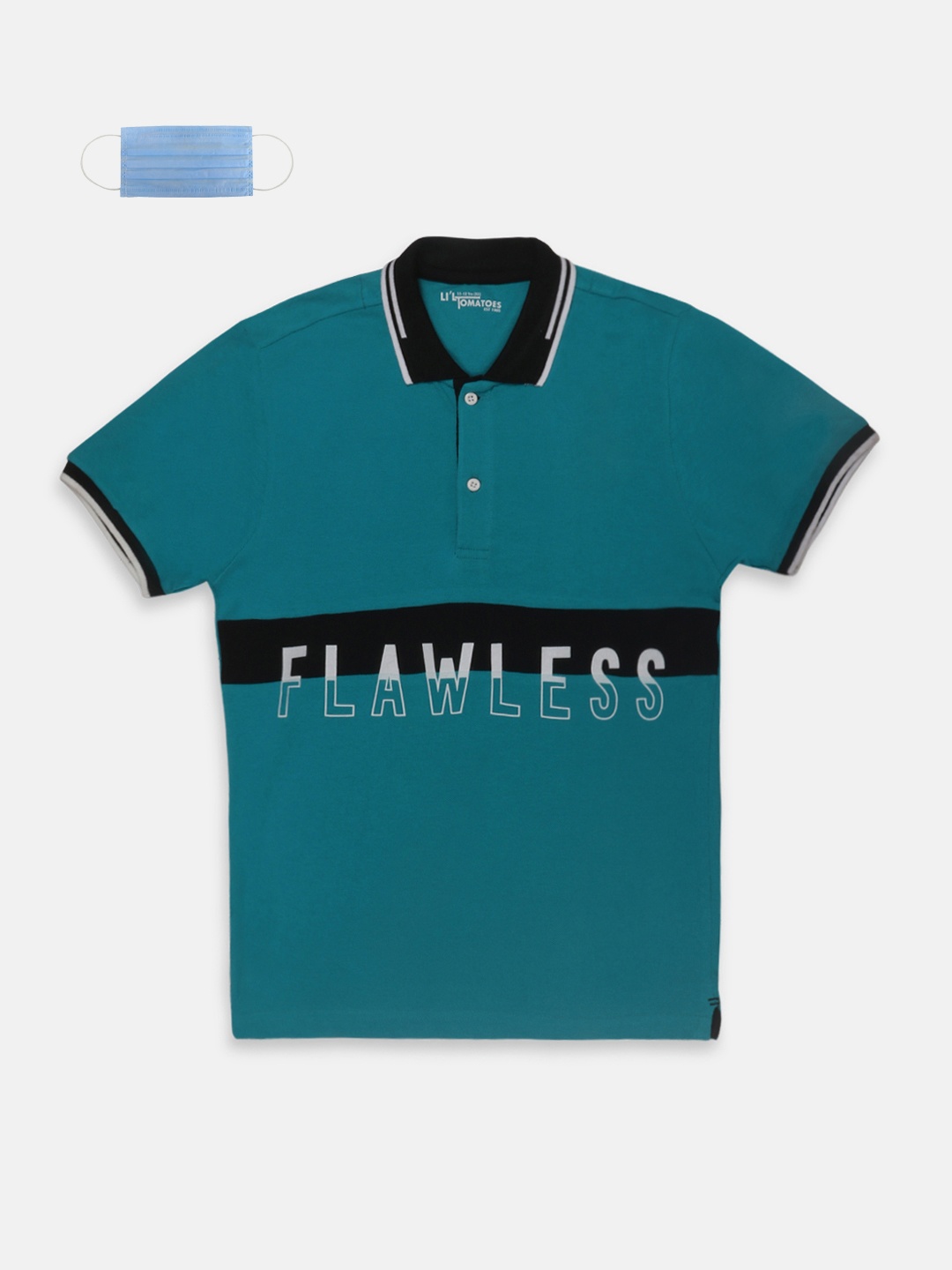 

Lil Tomatoes Boys Teal Printed Polo Collar T-shirt
