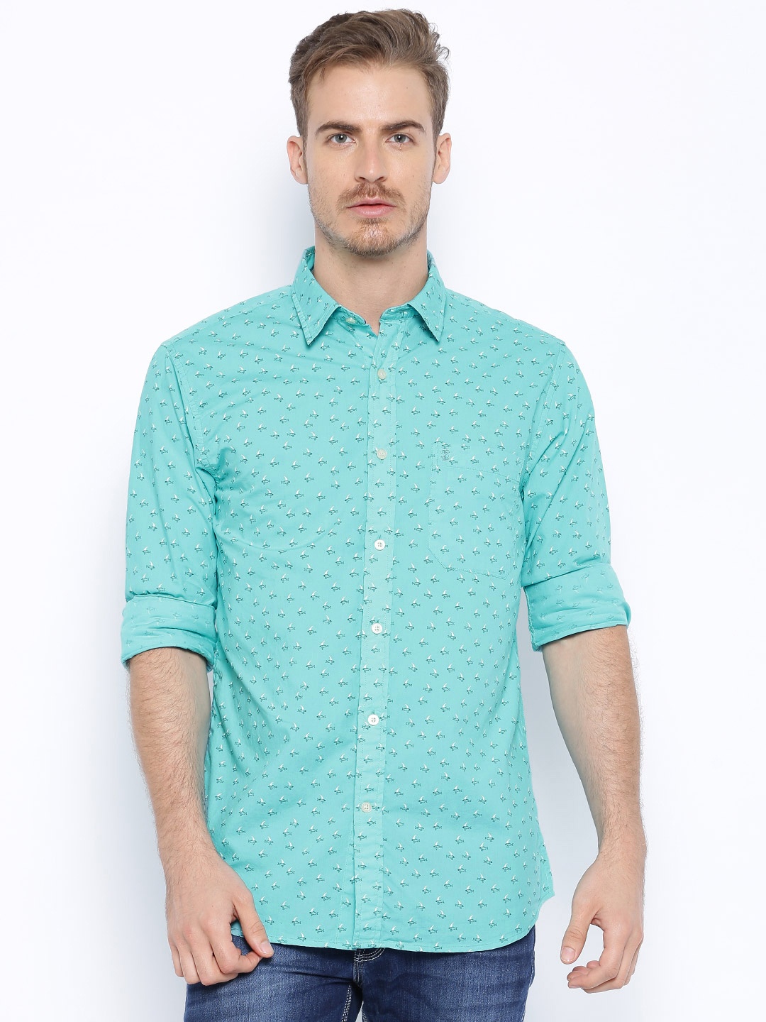 

IZOD Teal Green Printed Slim Casual Shirt