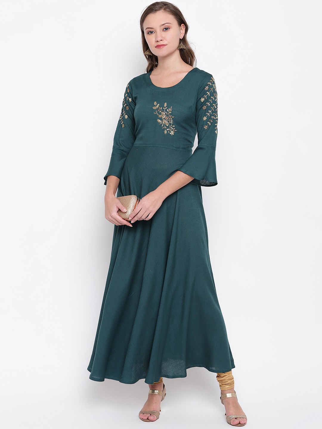 

Vbuyz Women Green Solid A-Line Kurta