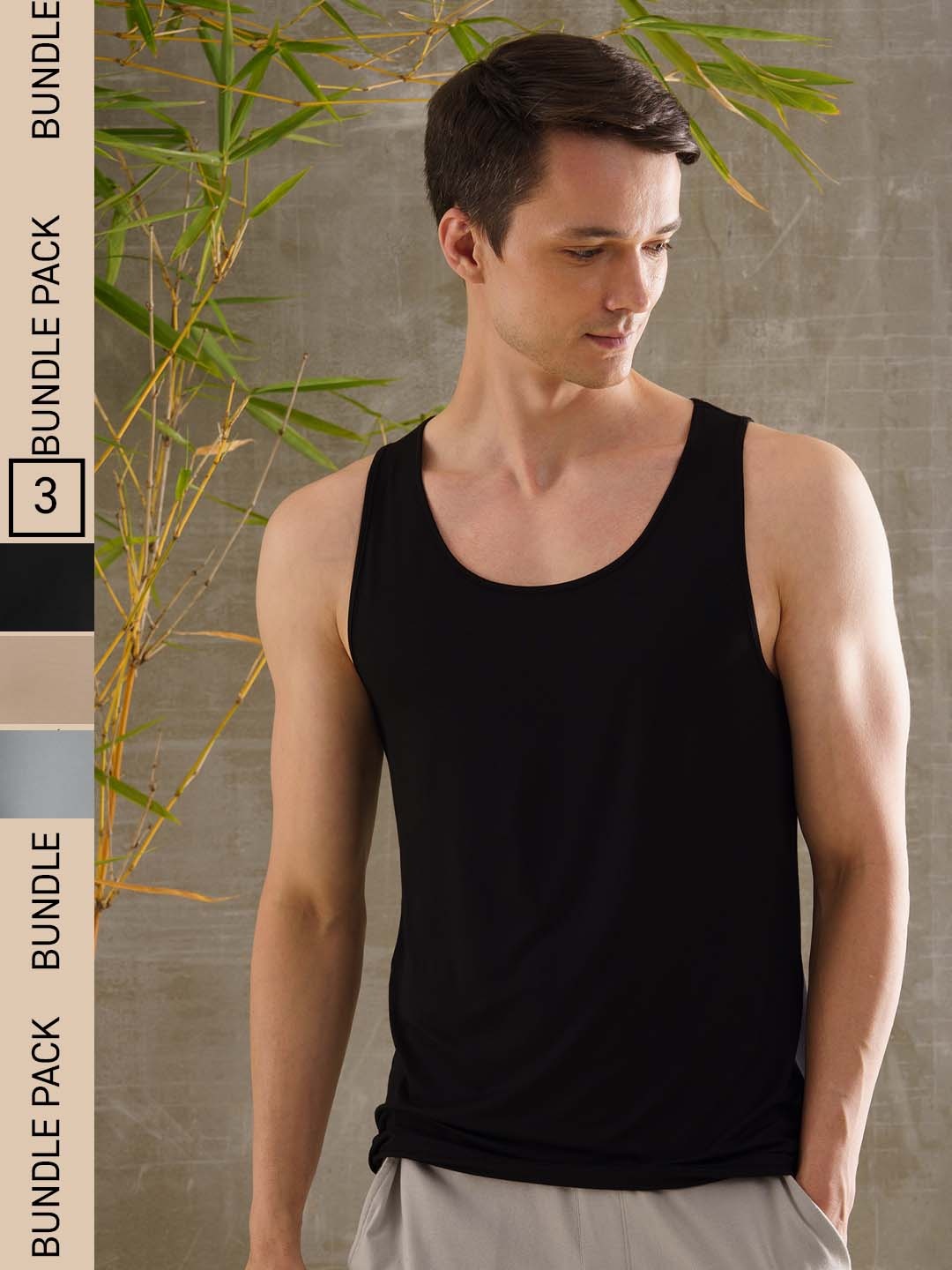 

DAMENSCH Men Pack Of 3 Anti-Microbial NEO Bamboo Round Neck Vest DAM--NBL-BZ-CG-PACK-3-MIX, Assorted