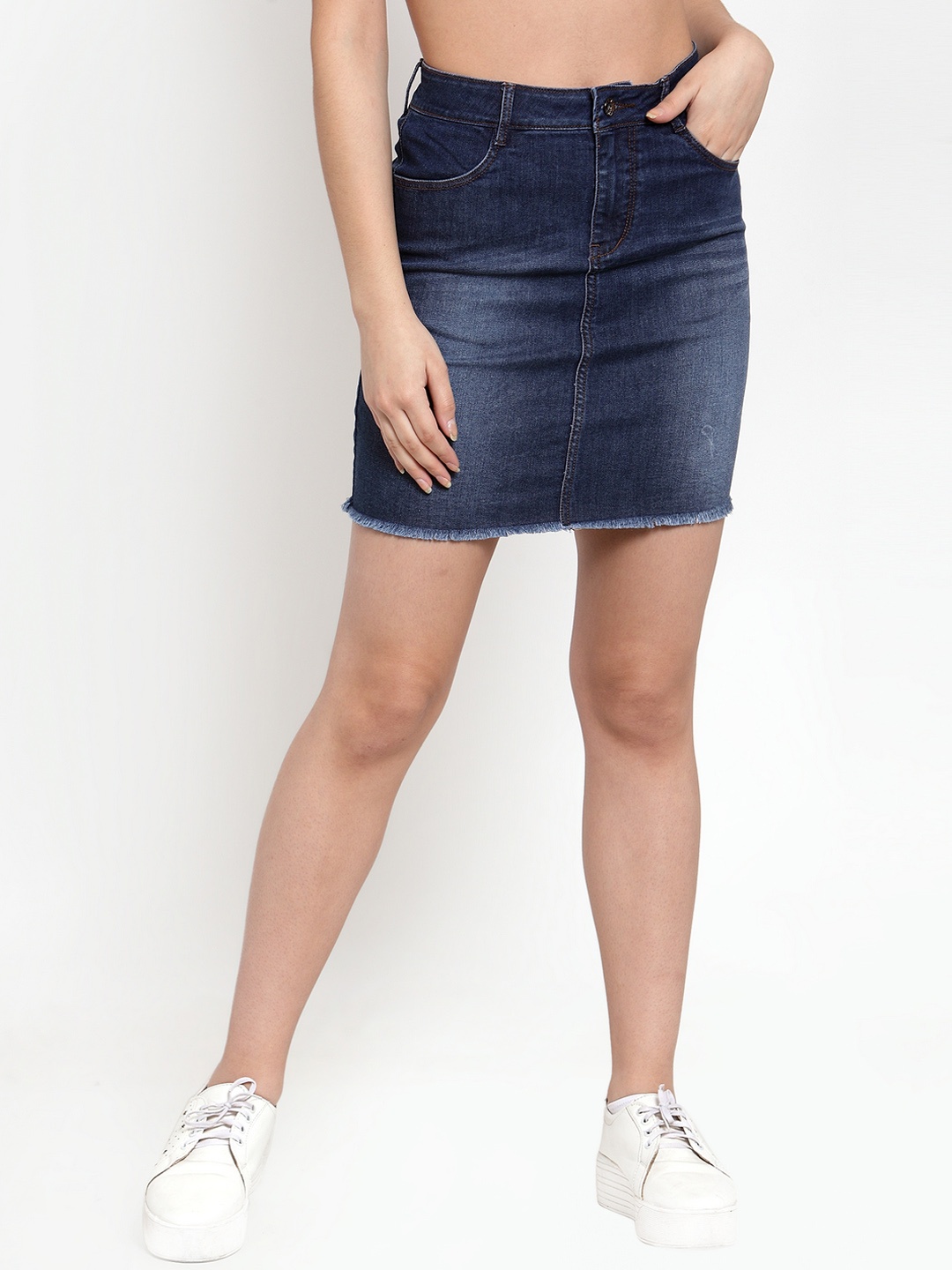 

DUDITI Women Blue Washed Straight Mini Denim Skirt