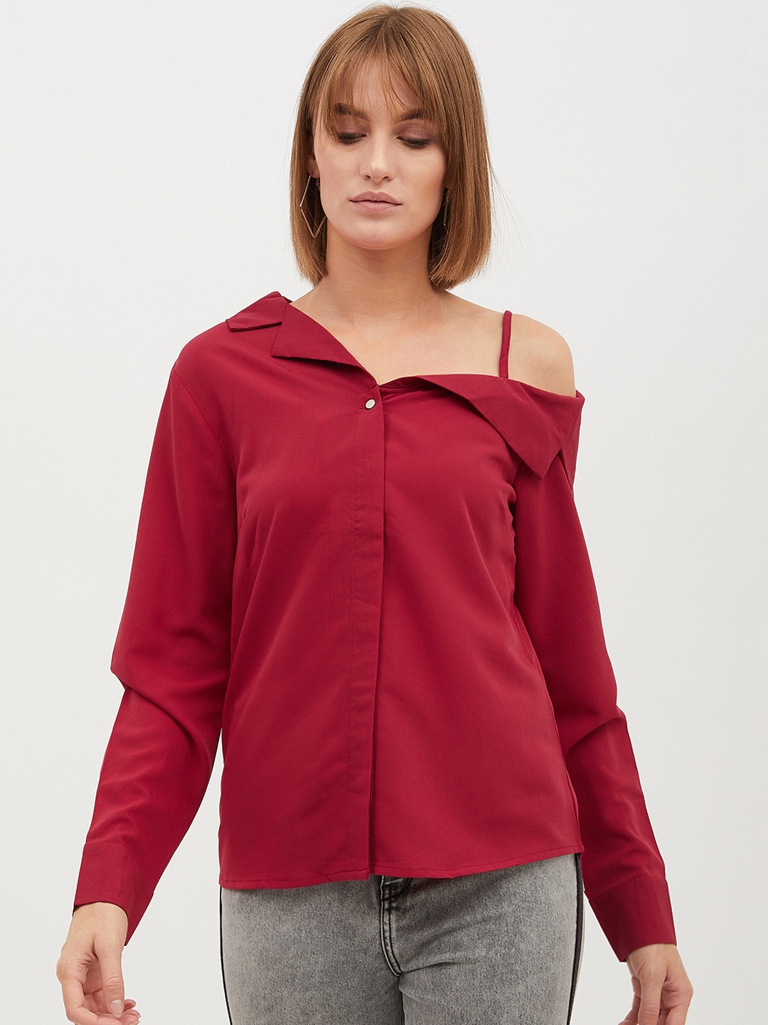 

Harpa Women Maroon Solid Shirt Style Top