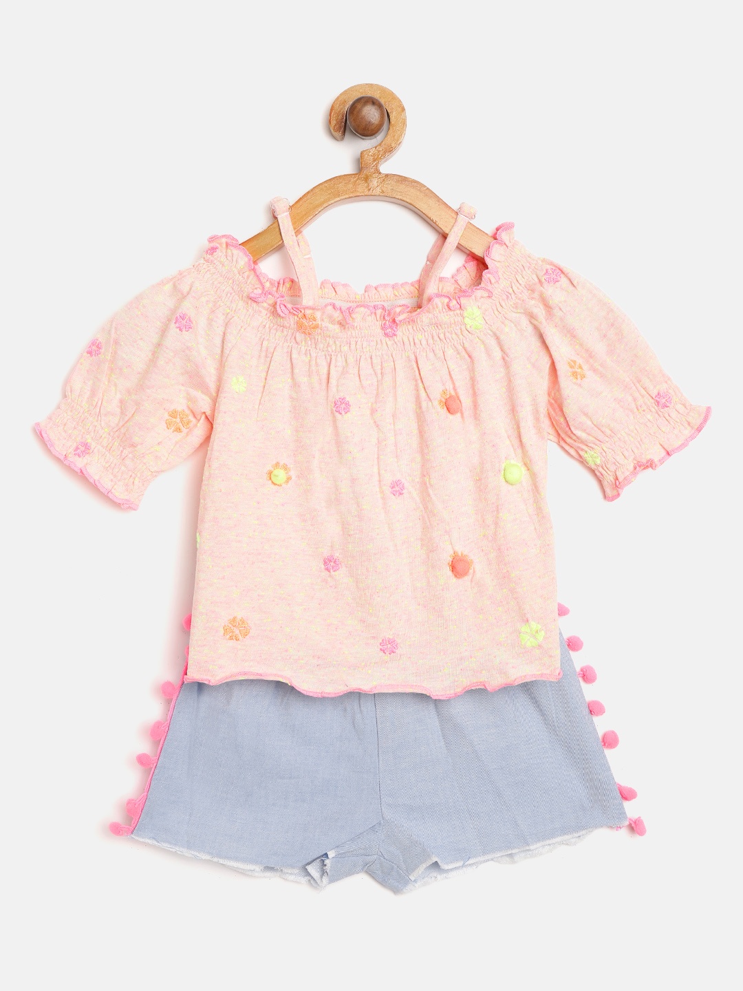 

Nauti Nati Girls Pink & Blue Embroidered Top with Shorts