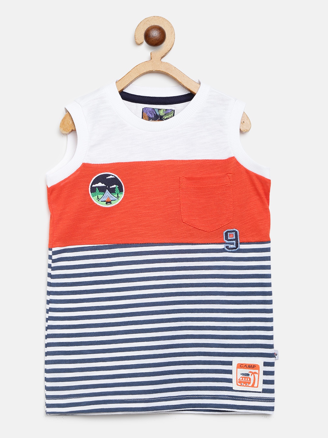 

Nauti Nati Boys Navy Blue & White Striped Round Neck T-shirt