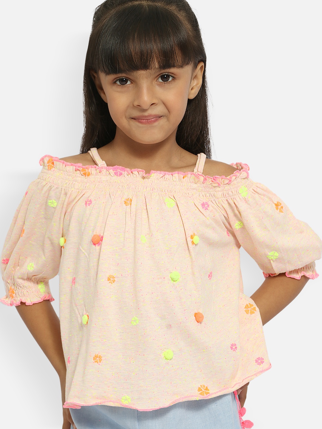 

Nauti Nati Girls Pink & Blue Embroidered Top with Shorts