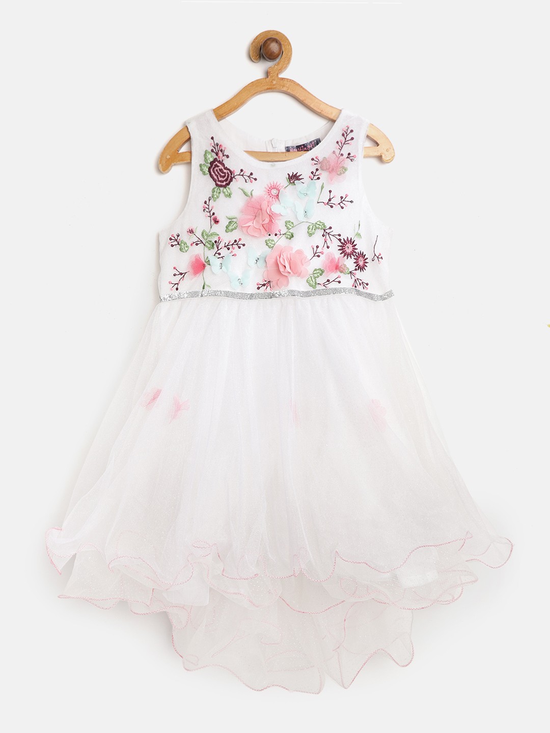 

Nauti Nati Girls White Embroidered Net High-Low A-Line Dress