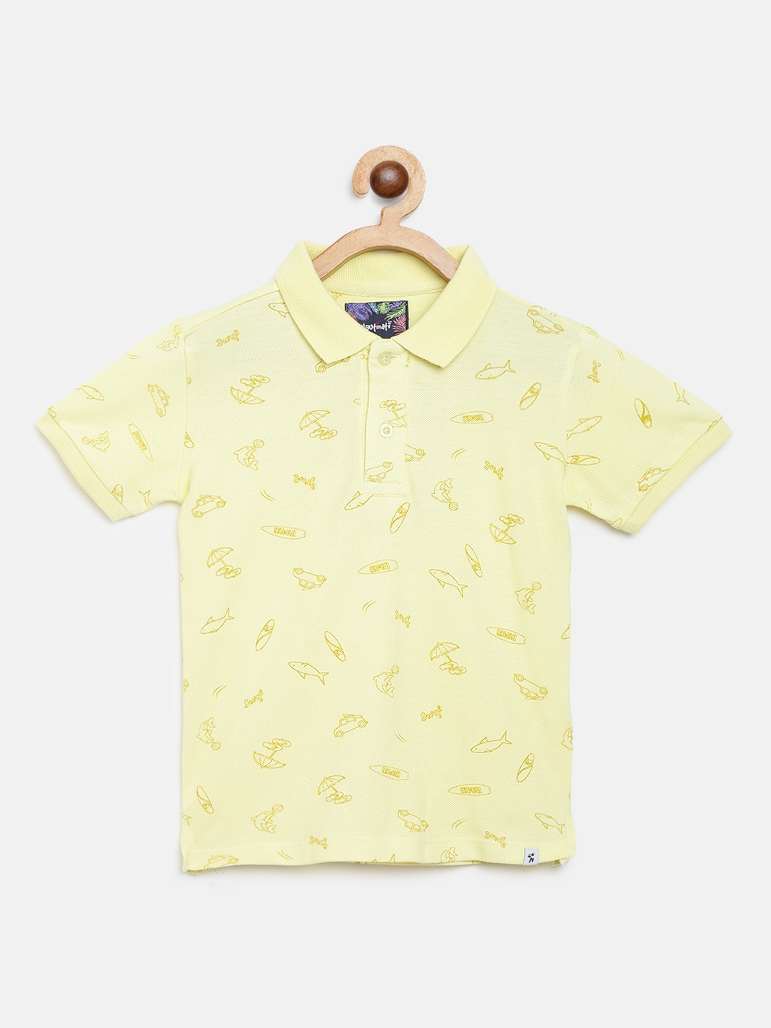 

Nauti Nati Boys Yellow Conversational Printed Polo Collar T-shirt