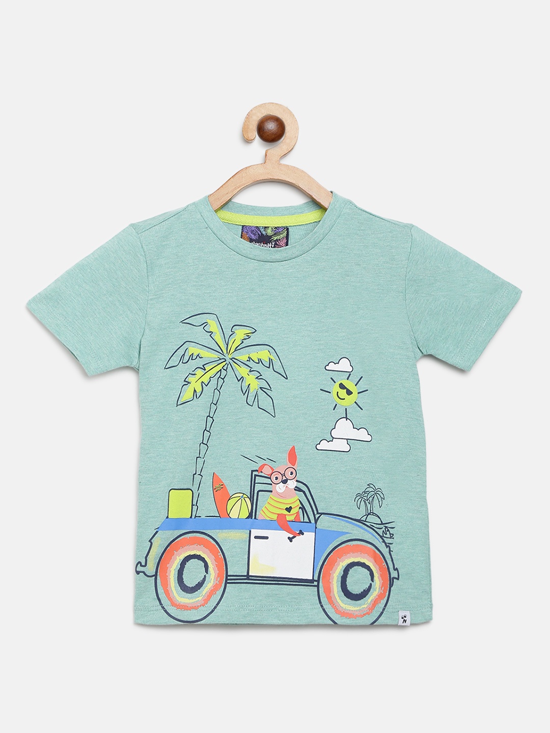 

Nauti Nati Boys Green Conversational Printed Round Neck T-shirt
