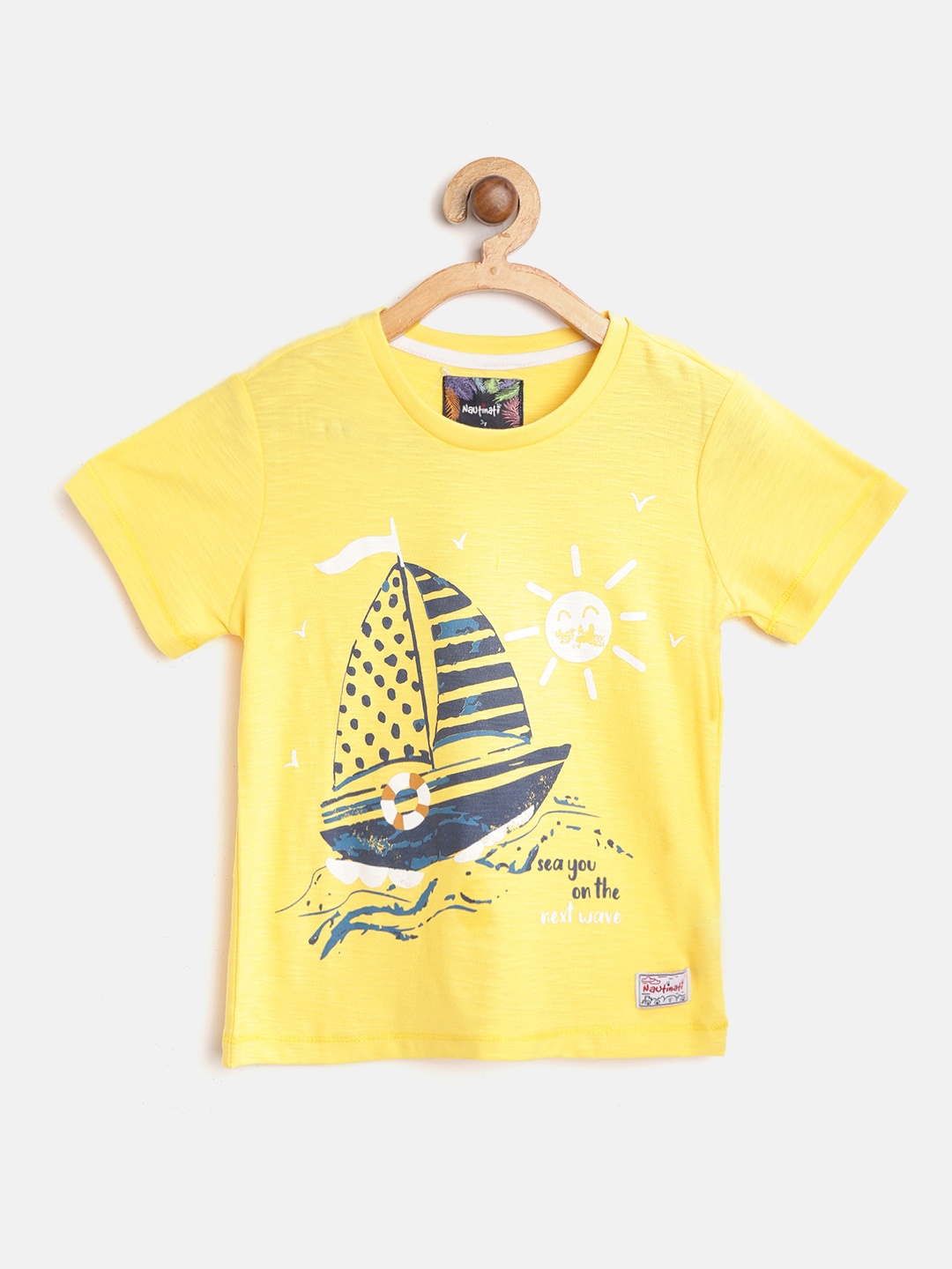 

Nauti Nati Boys Yellow & Blue Nautical Print Round Neck T-shirt