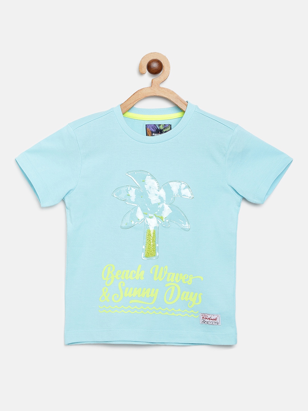 

Nauti Nati Boys Blue Printed Round Neck T-shirt With Applique Detail