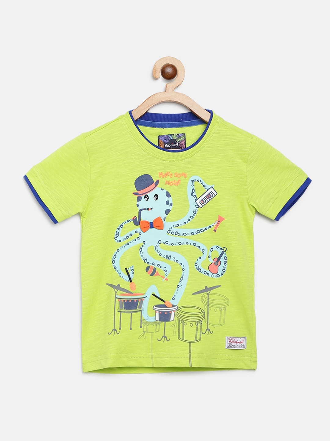 

Nauti Nati Boys Lime Green Octopus Printed Round Neck T-shirt