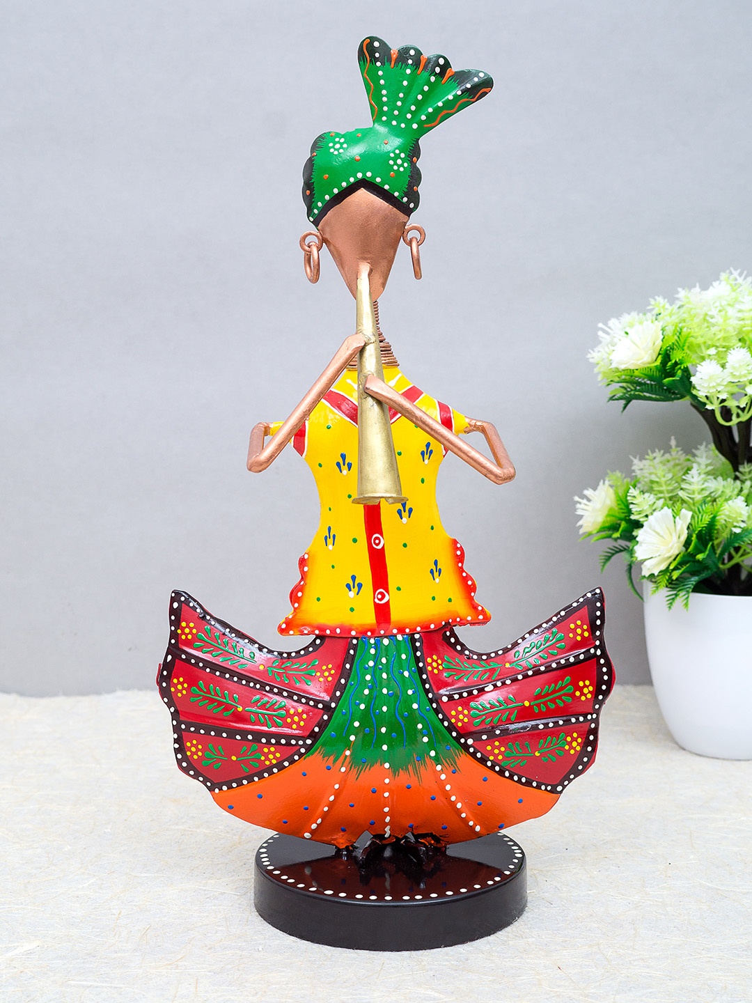 

Golden Peacock Yellow & Red Handcrafted Pagdi Musicians Showpiece