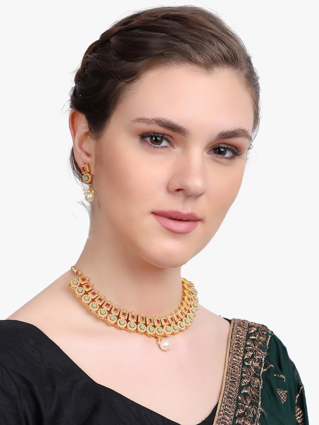 

Adwitiya Collection Women Gold-Plated Copper Antique Jewellery Set