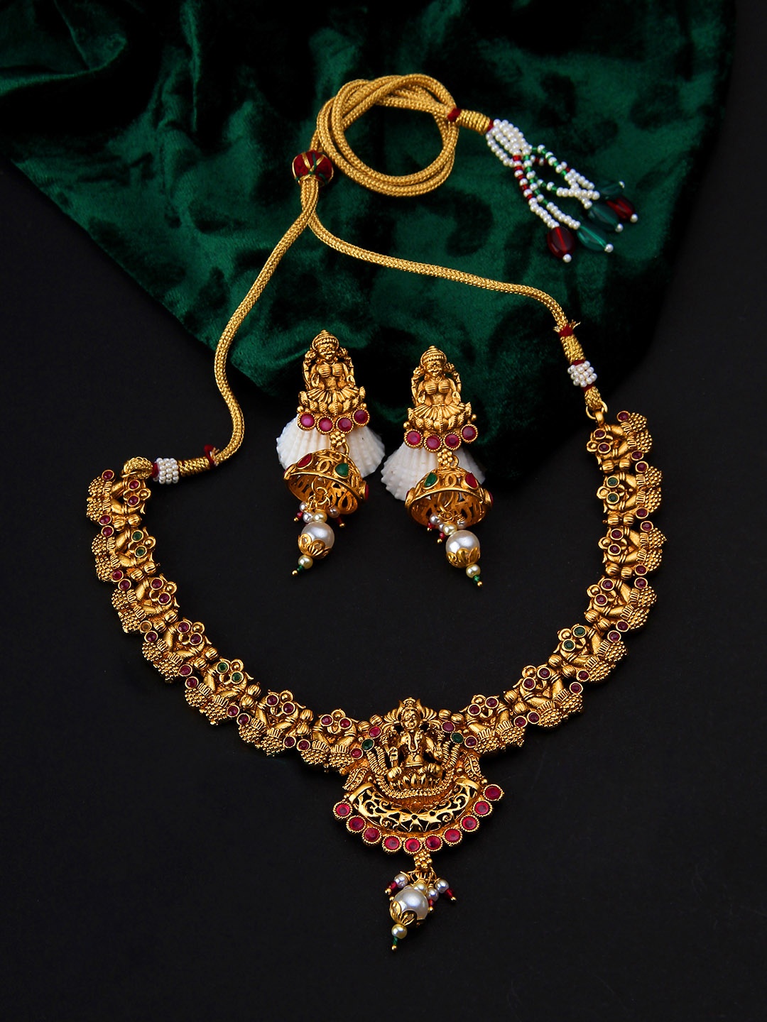 

Adwitiya Collection Women Gold-Plated Copper Antique Temple Jewellery Set