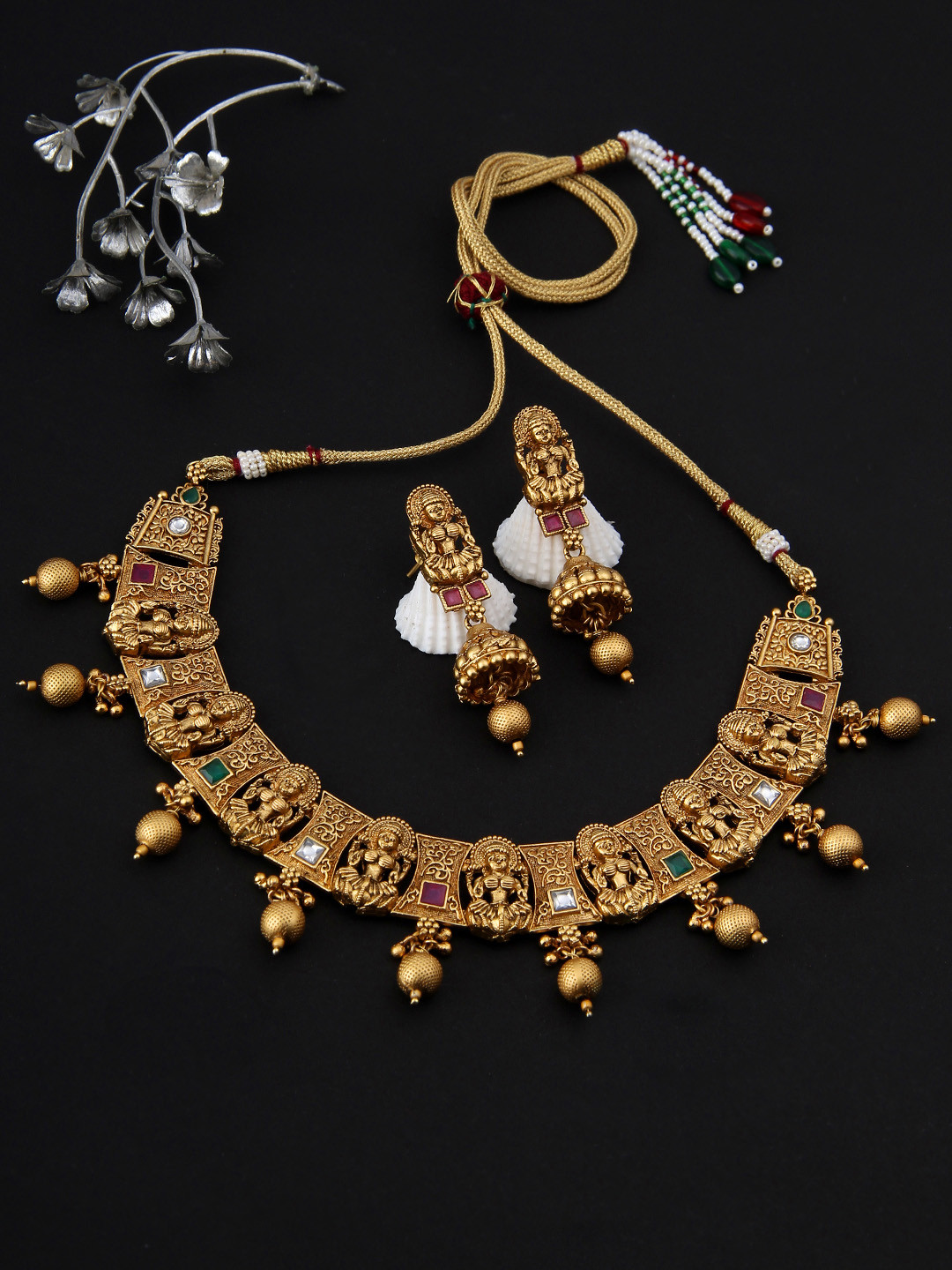 

Adwitiya Collection Women Gold-Plated Copper Antique Temple Jewellery Set