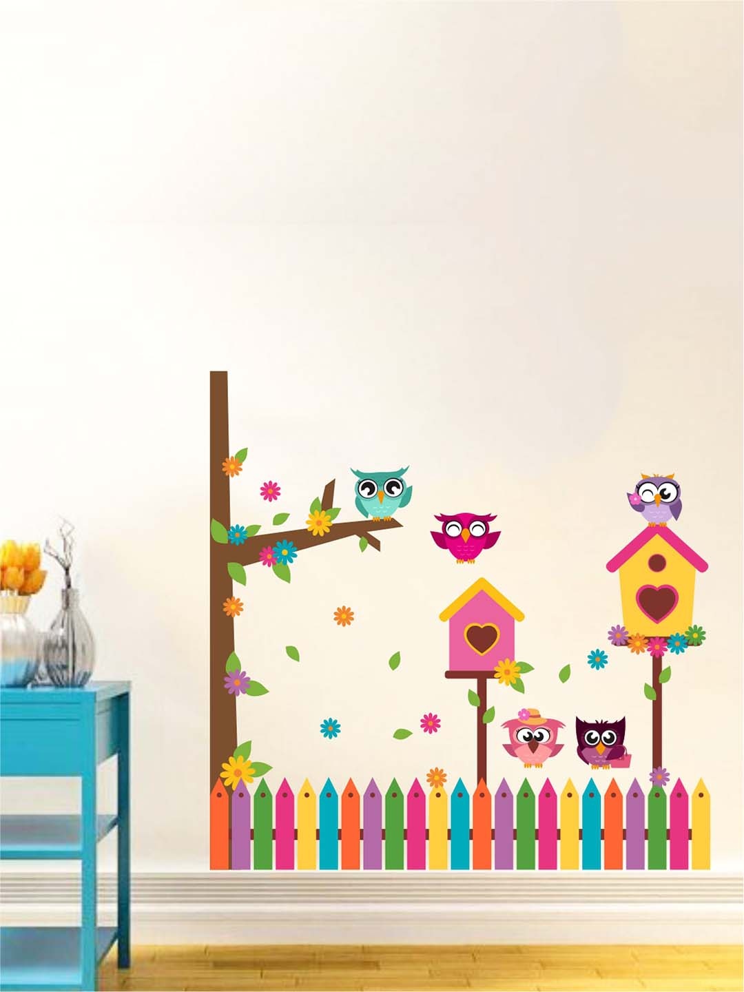 

rawpockets Multicoloured Owl with Nest Wall Stickers, Multi