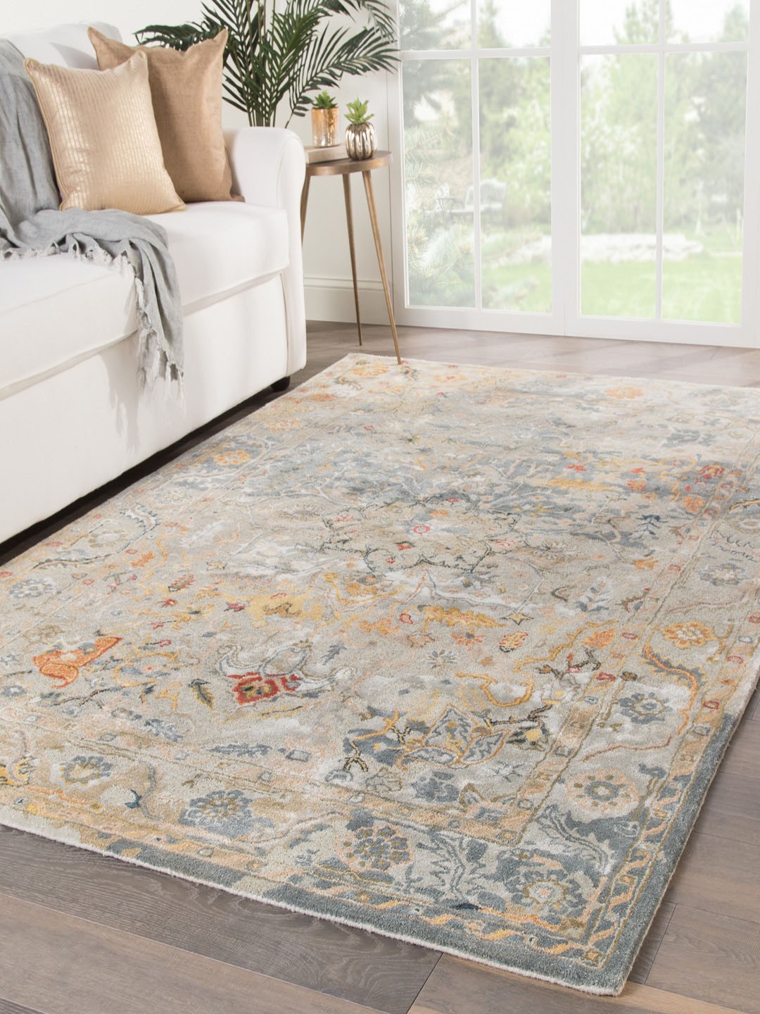 

Jaipur Rugs Grey & Beige Ethnic Motifs Transitional Damask Hand-Tufted Anti-Skid Carpet
