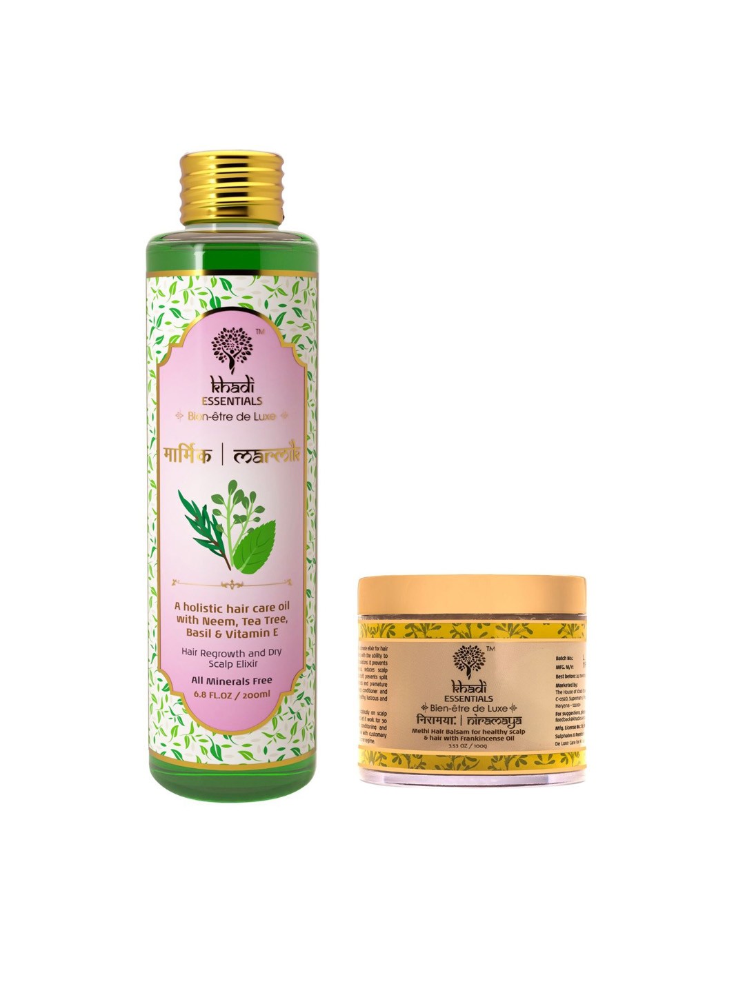 

KHADI ESSENTIALS Niramaya Methi Hair Mask & Marmik Neem Tulsi Oil, Gold
