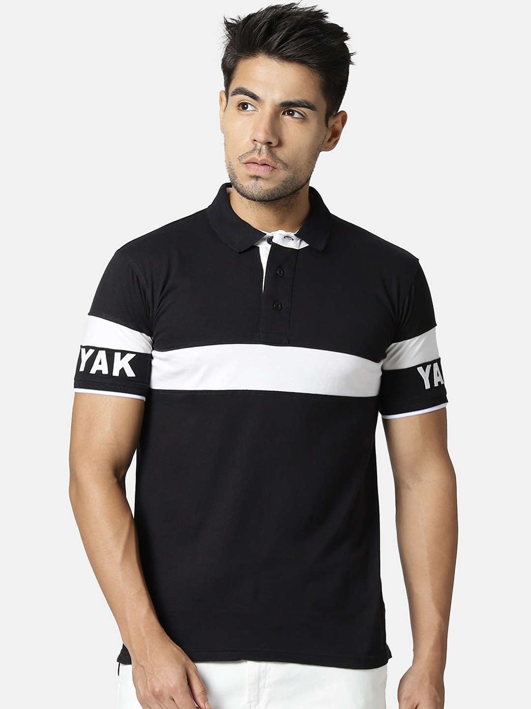 

YAK YAK Men Black Colourblocked Polo Collar T-shirt