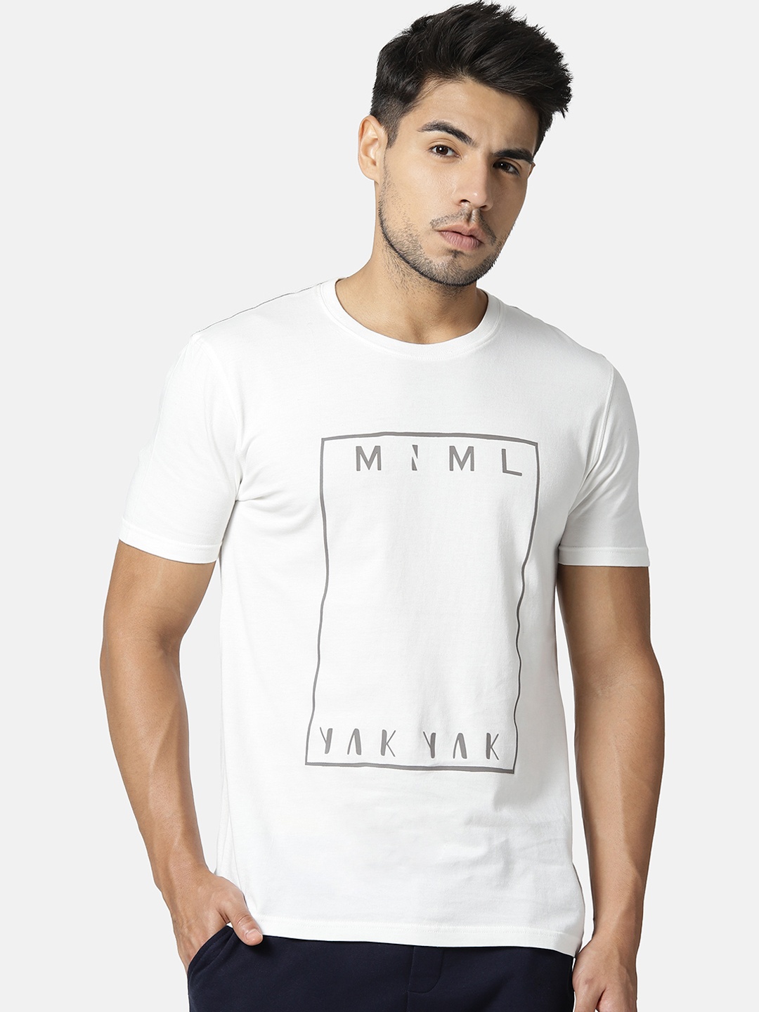 

YAK YAK Men White Printed Round Neck T-shirt