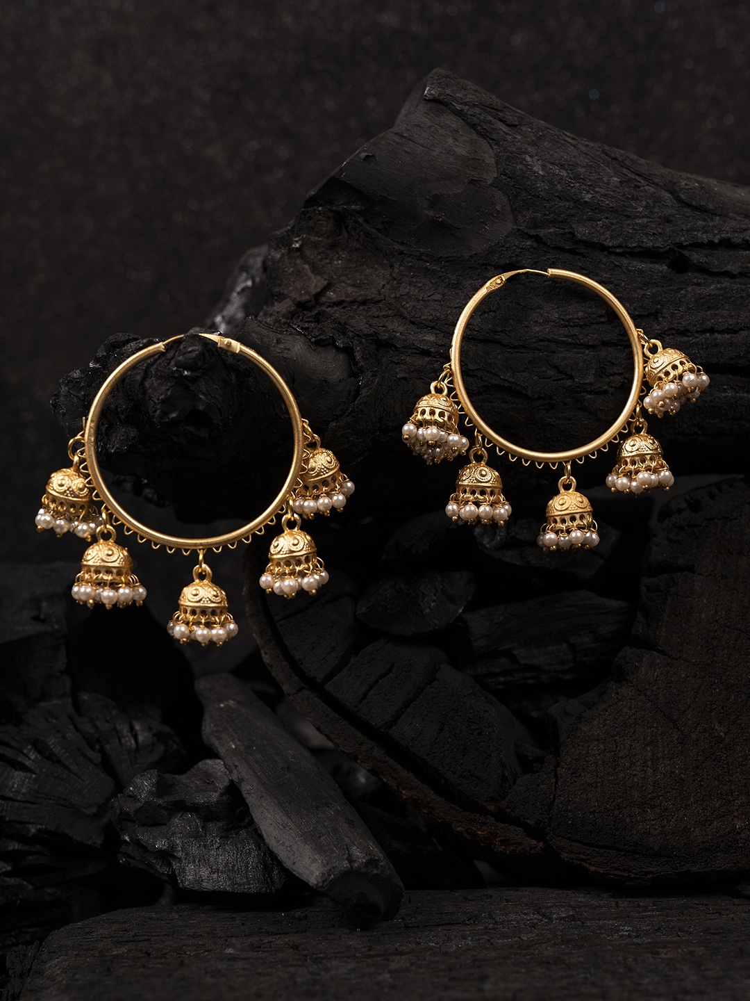 

Shoshaa Gold-Toned & Silver-Toned Dome Shaped Jhumkas