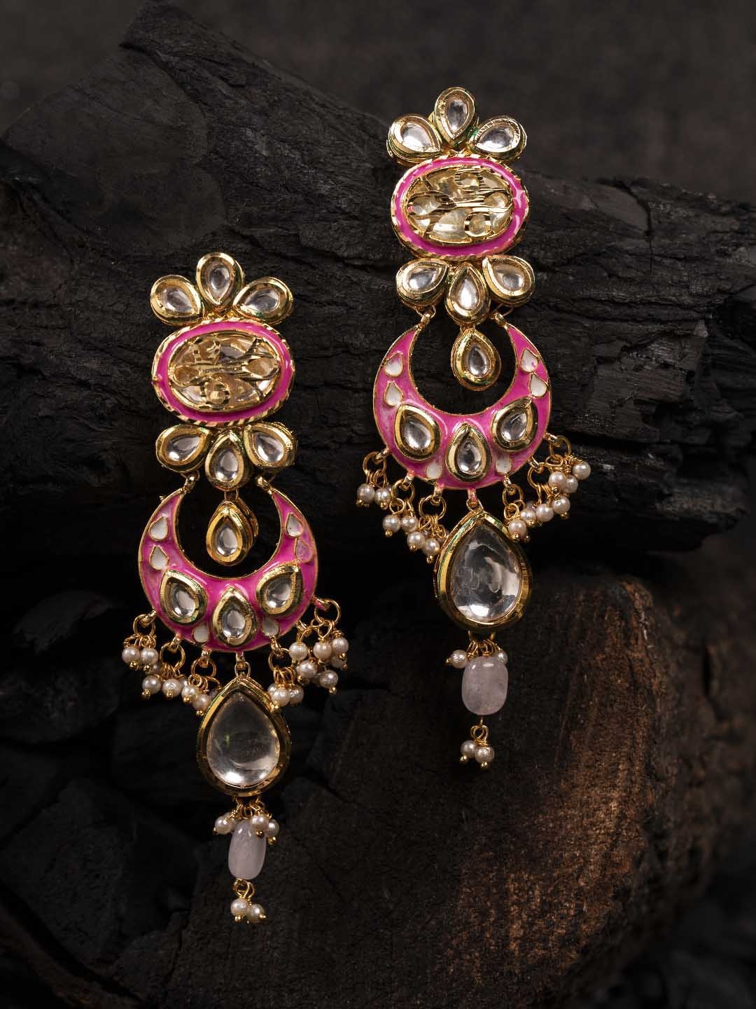 

Shoshaa Pink & Gold-Toned Contemporary Drop Earrings