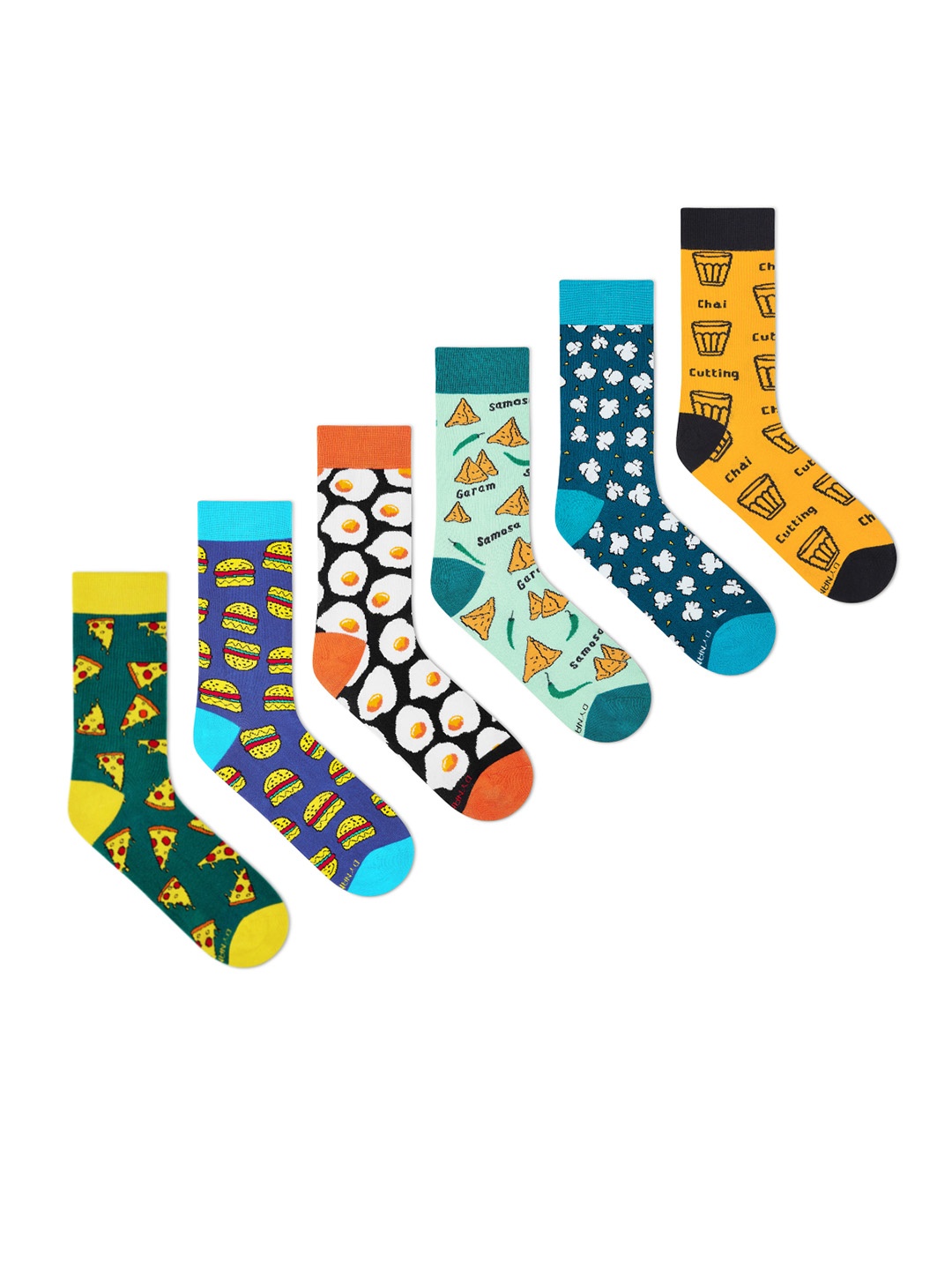 

Dynamocks Unisex Pack Of 6 Patterned Calf-Length Socks, Blue