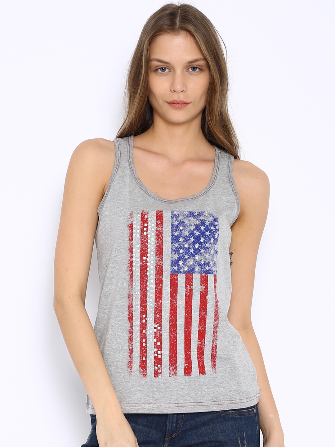 

Flying Machine Grey Melange Printed Tank Top