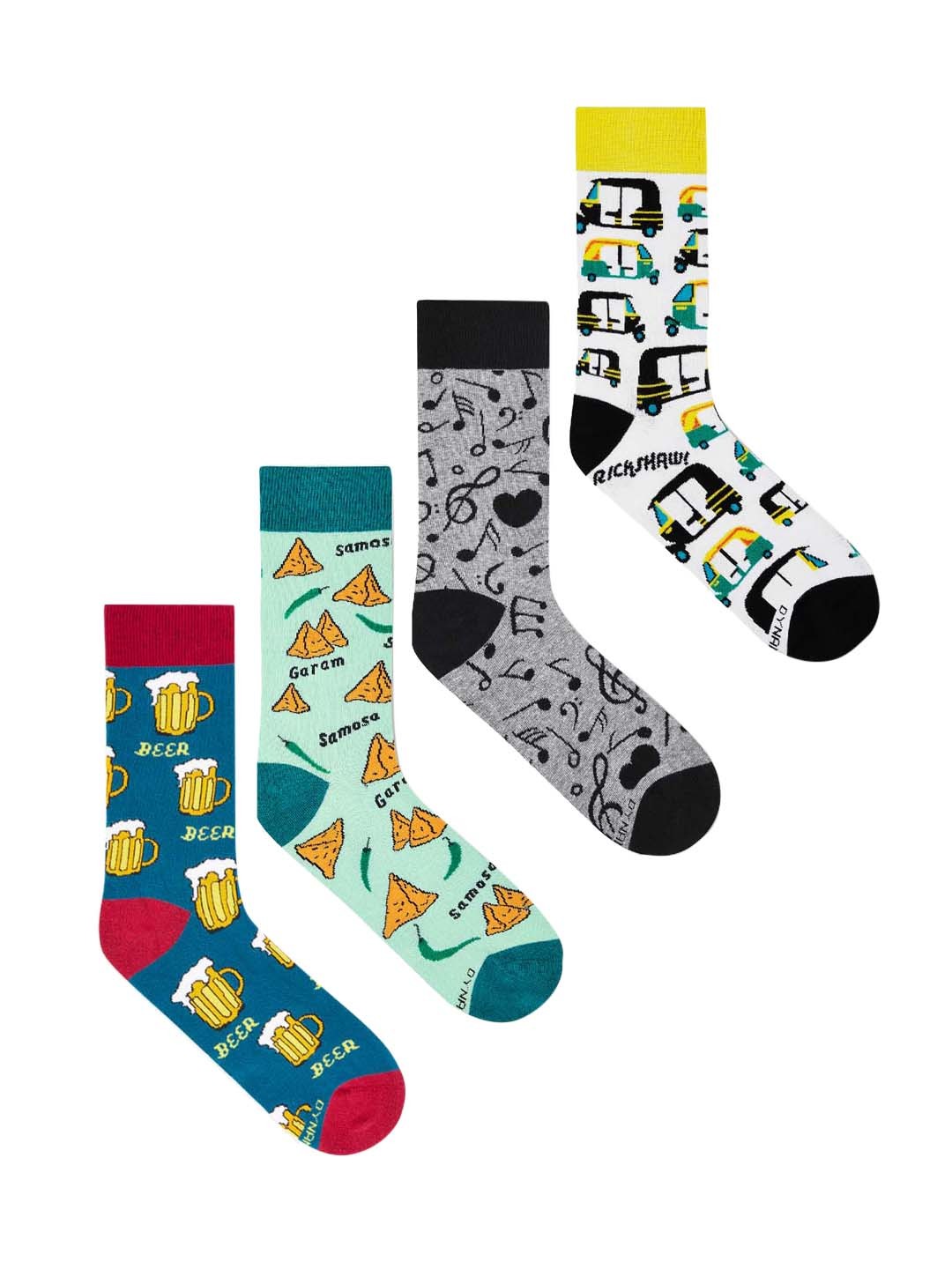 

Dynamocks Unisex Pack Of 4 Patterned Calf-Length Socks, Blue