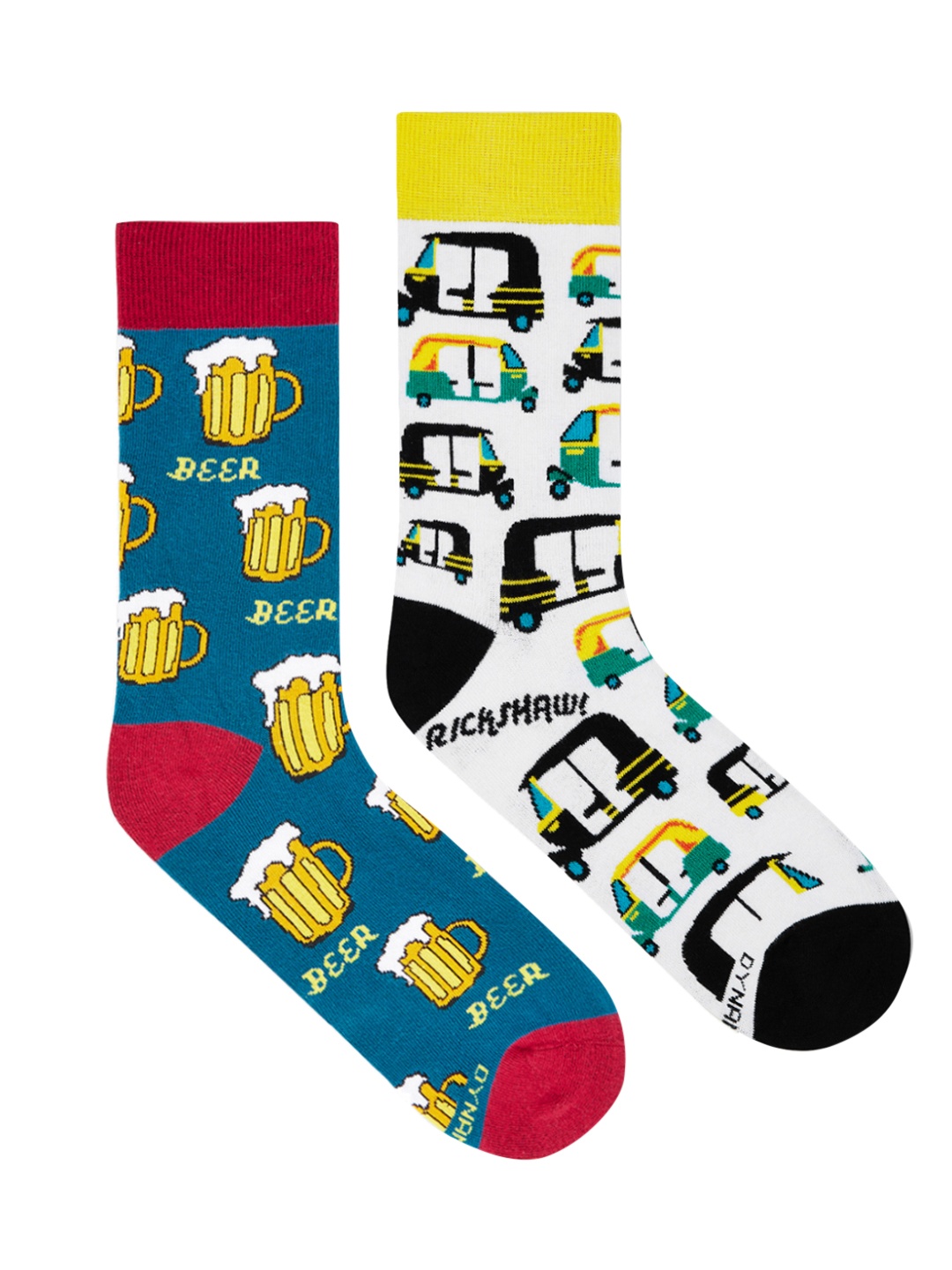 

Dynamocks Unisex Pack Of 2 Patterned Beer & Rickshaw Calf Length Socks, Blue