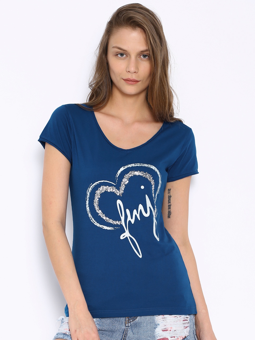 

Flying Machine Blue Printed Pure Cotton T-shirt