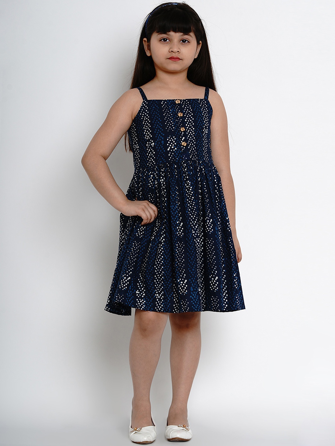 

Bitiya by Bhama Girls Navy Blue Printed Fit and Flare Dress