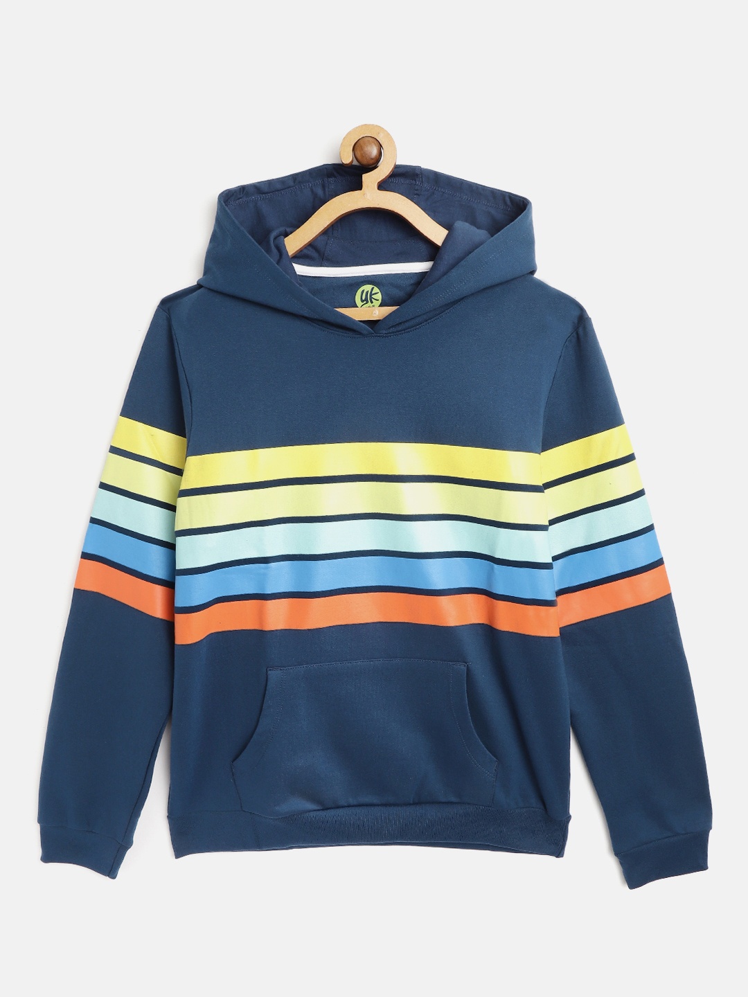 

YK Boys Navy Blue & Yellow Striped Hooded Sweatshirt