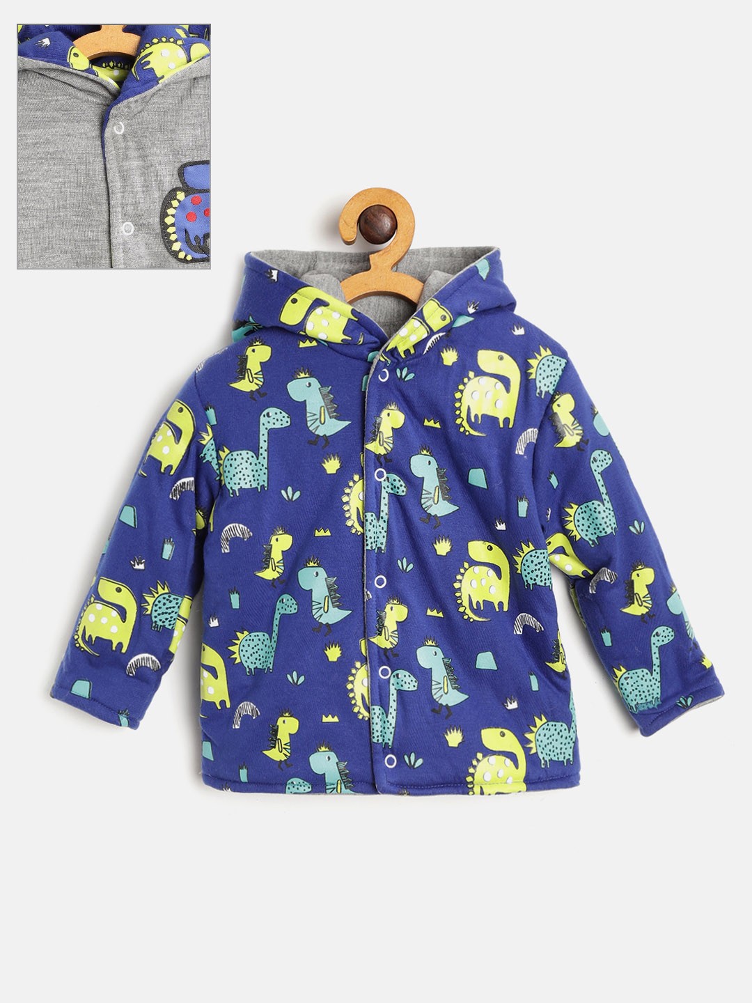 

YK Boys Blue & Grey Melange Printed Reversible Hooded Tailored Jacket