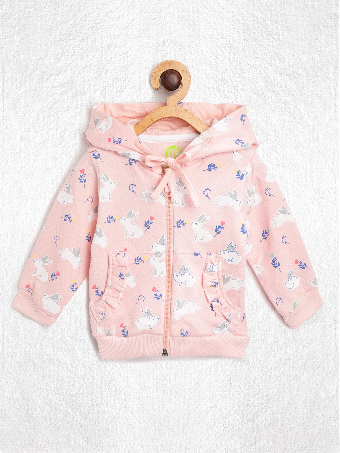 

YK Infant Girls Pink & Blue Rabbit Print Hooded Sweatshirt