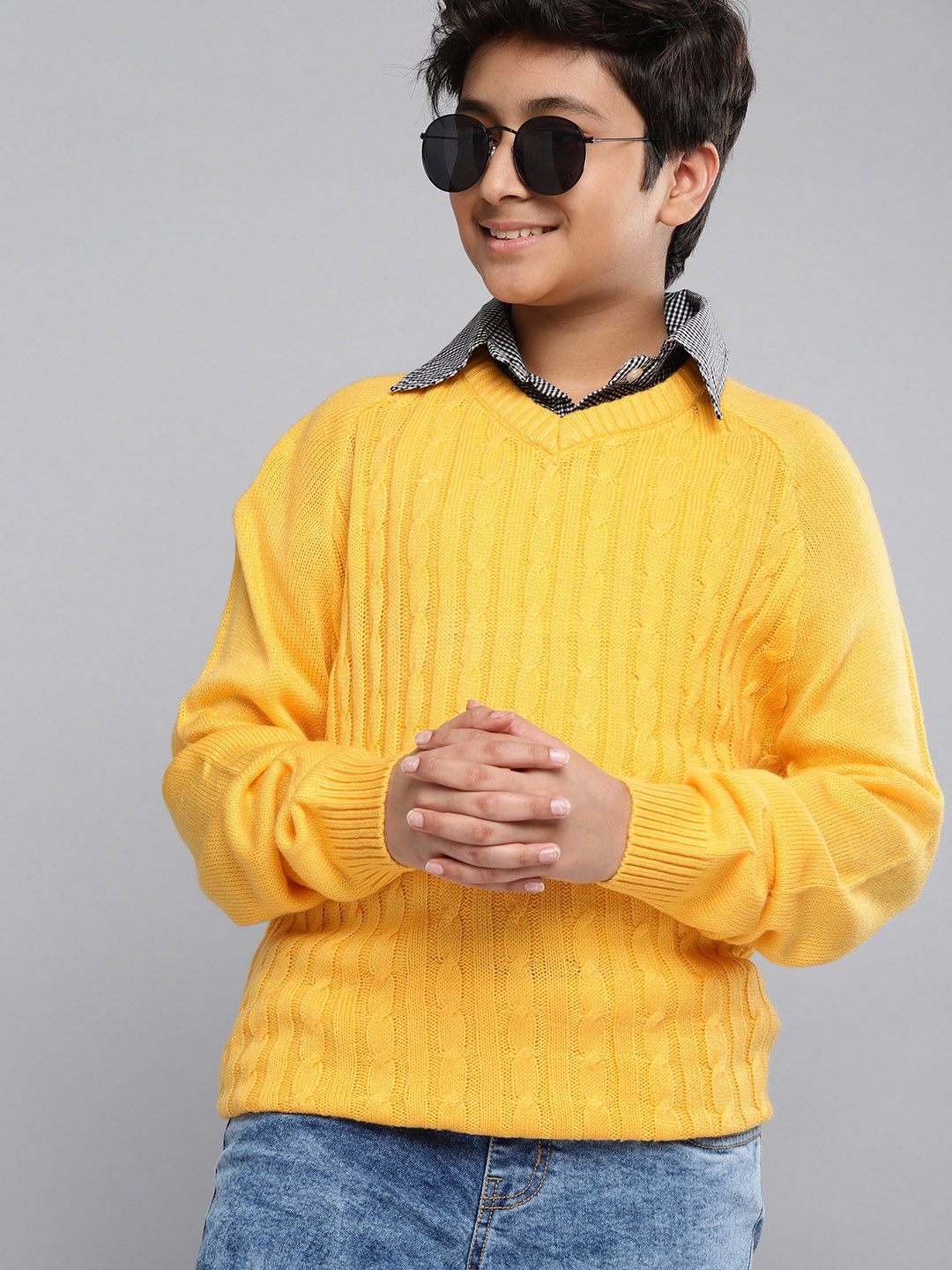 

YK Boys Mustard Yellow Cable Knit Sweater