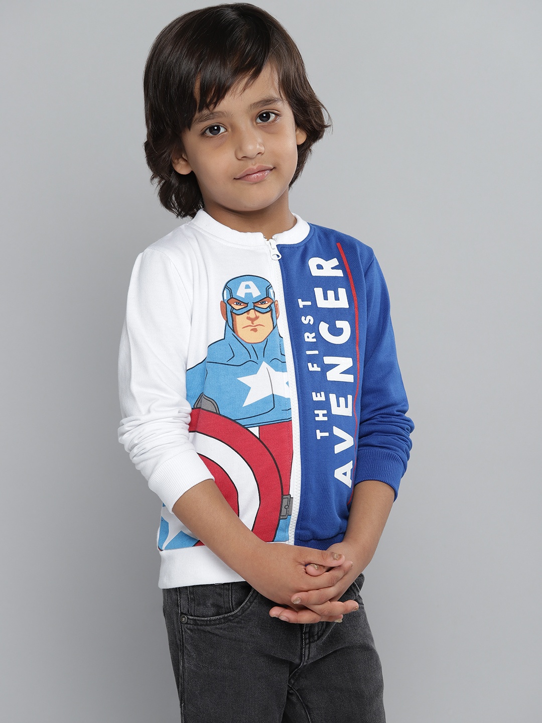

YK Marvel Boys Blue & White Avengers Captain America Printed Sweatshirt
