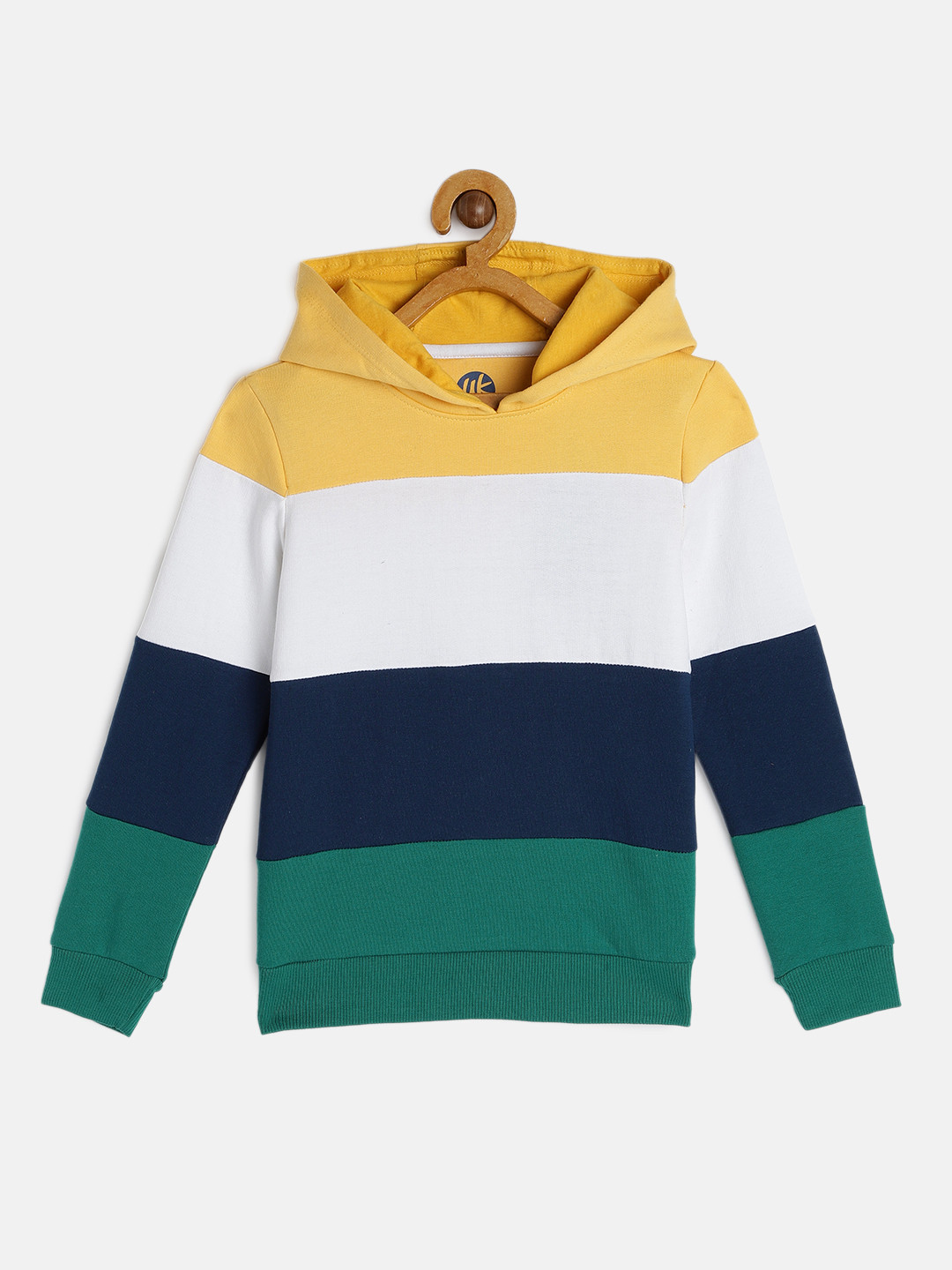 

YK Boys Yellow & White Colourblocked Hooded Sweatshirt