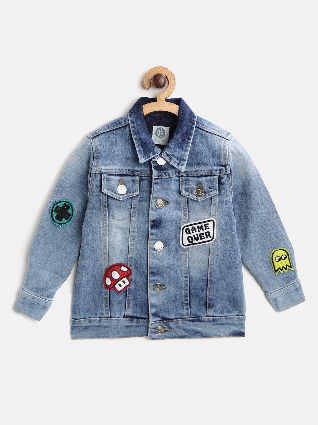 

YK Infant Boys Blue Washed Denim Jacket with Applique Detail