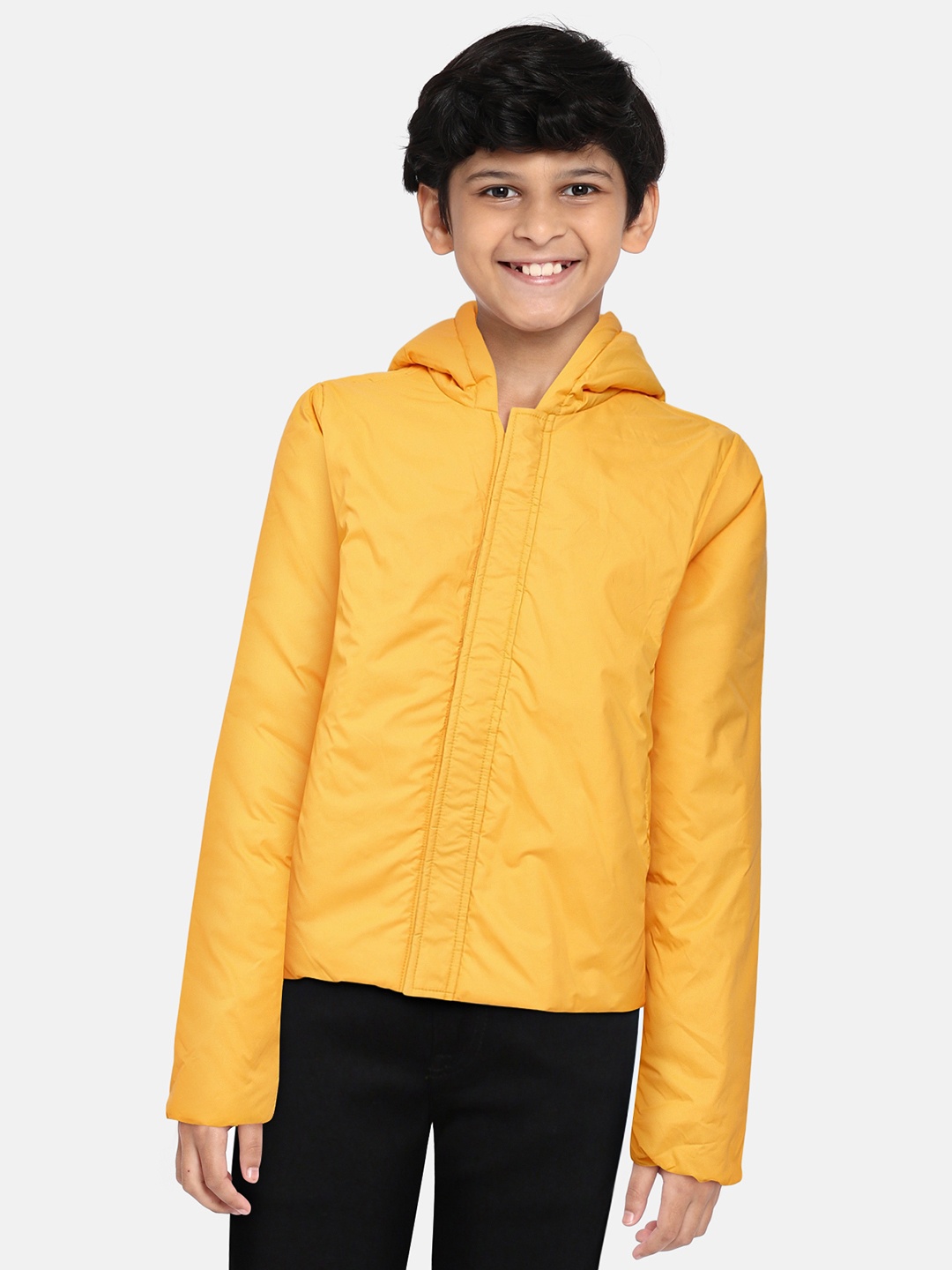 

YK Boys Yellow Solid Hooded Padded Jacket