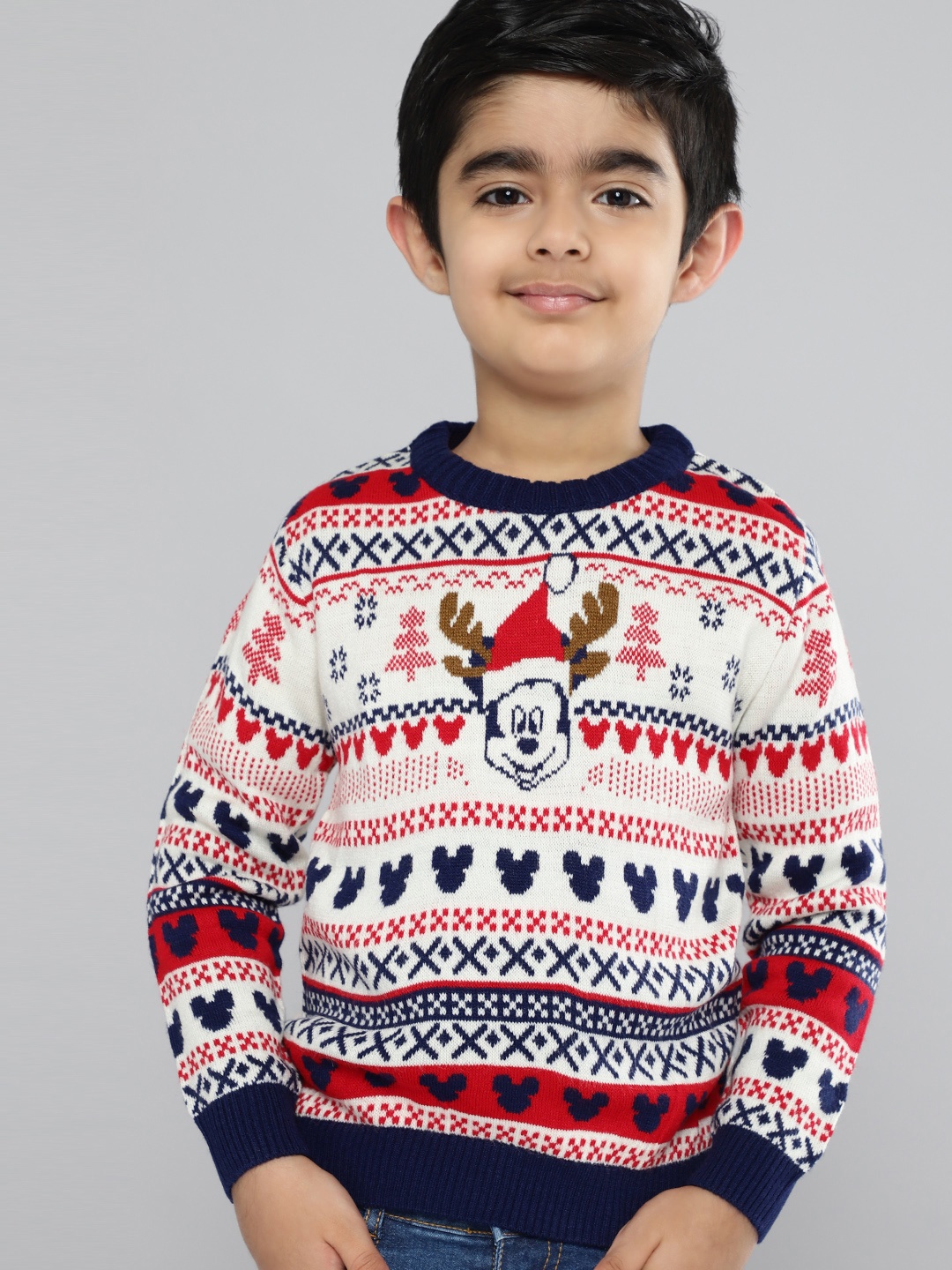 

YK Disney Boys Navy Blue & Red Mickey and Friends Fair Isle Acrylic Pullover