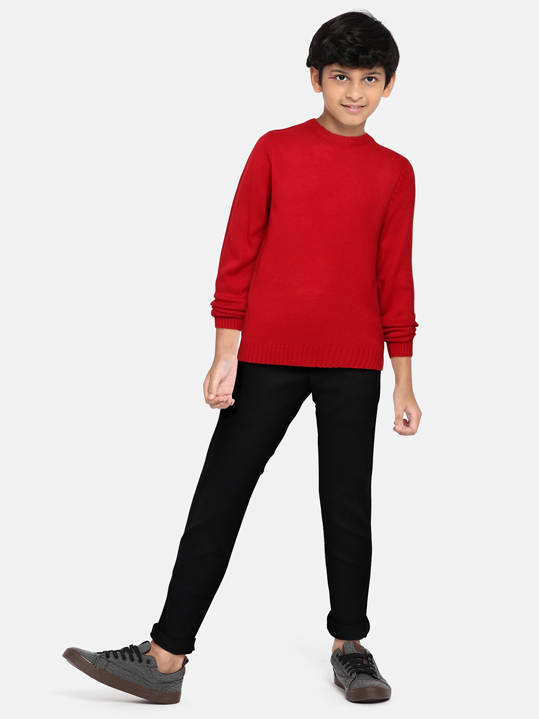 

YK Boys Red Solid Round Neck Pullover