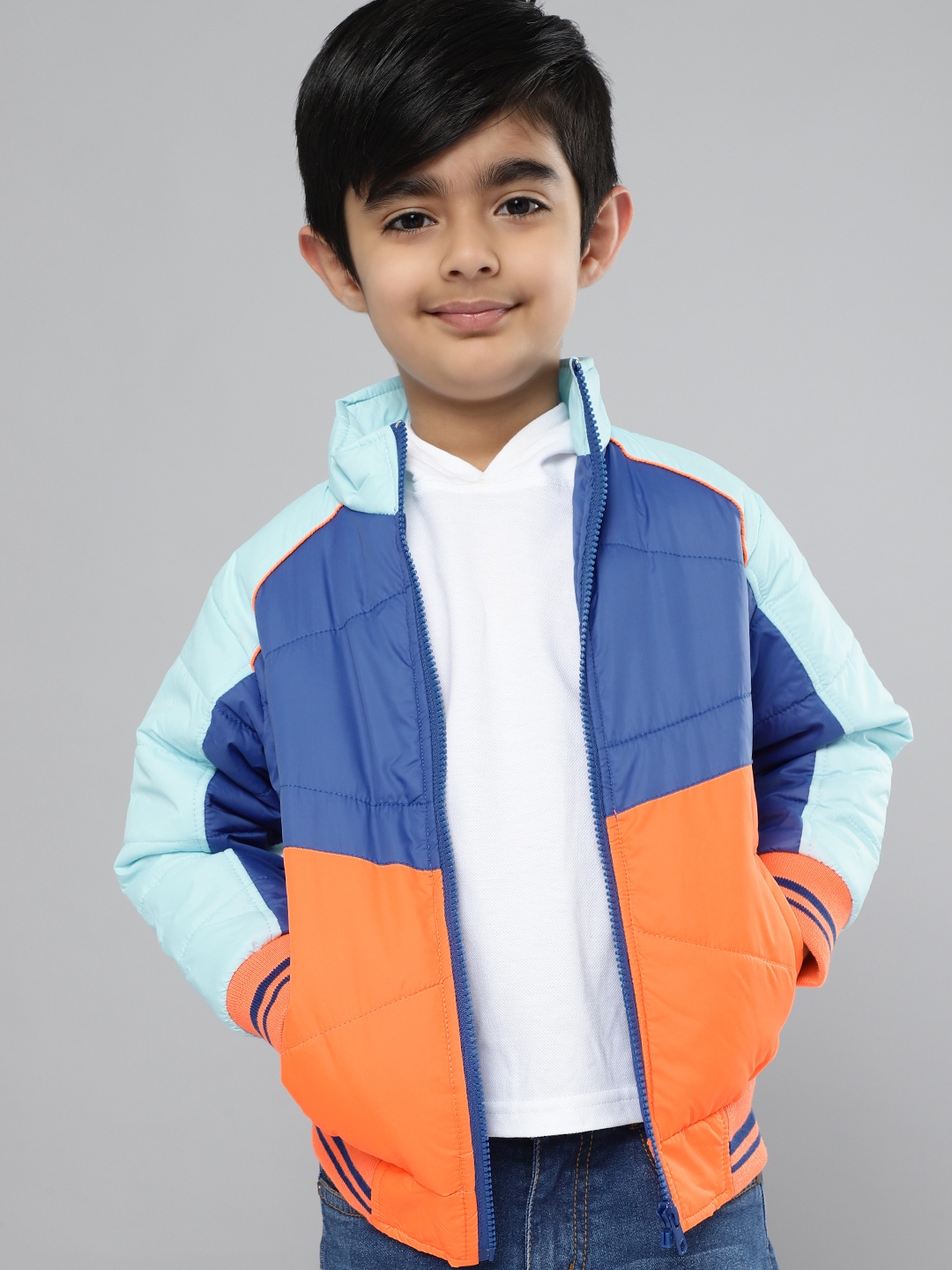 

YK Boys Blue & Orange Colourblocked Bomber Jacket