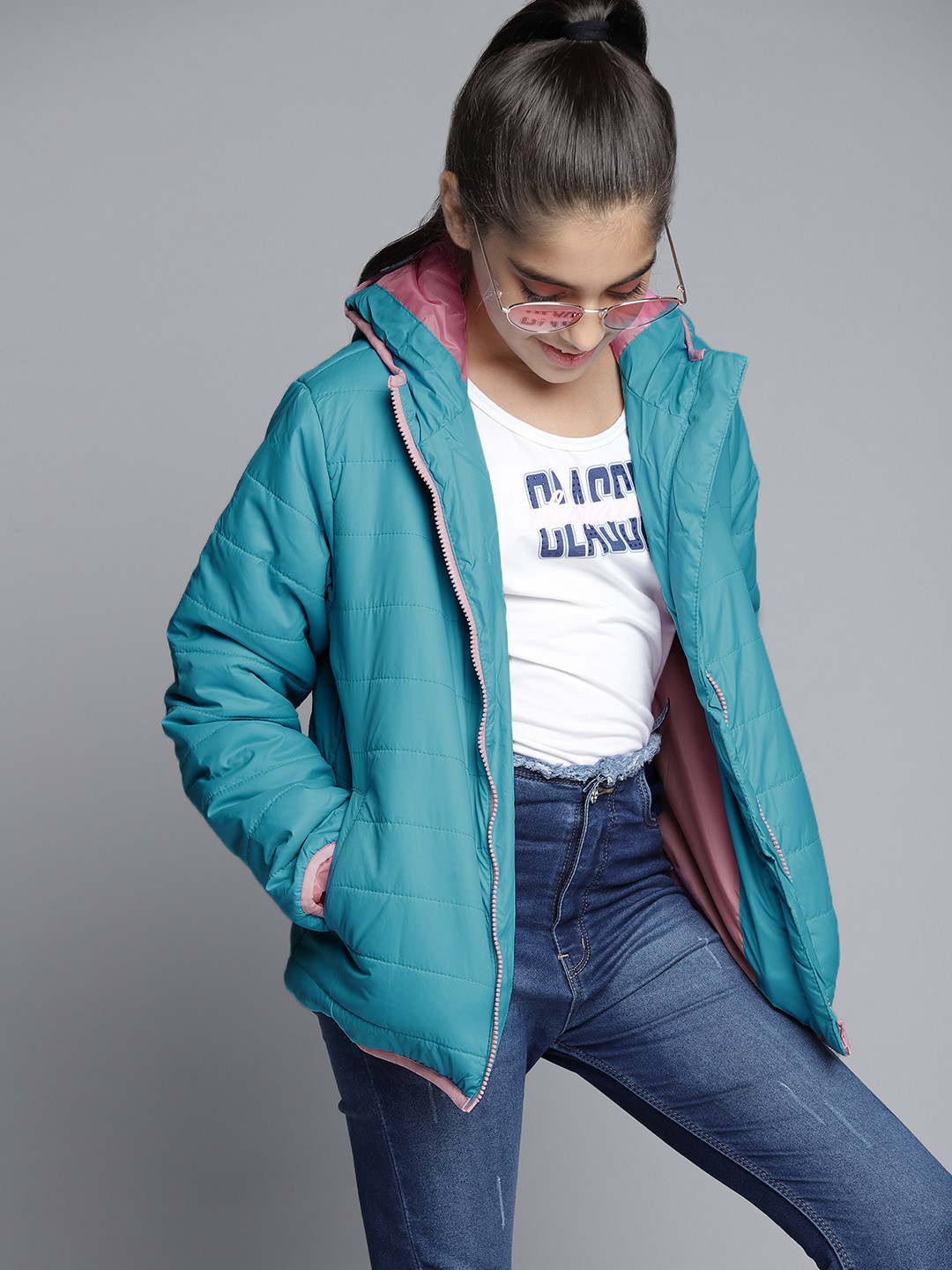 

YK Girls Sea Green Solid Padded Jacket